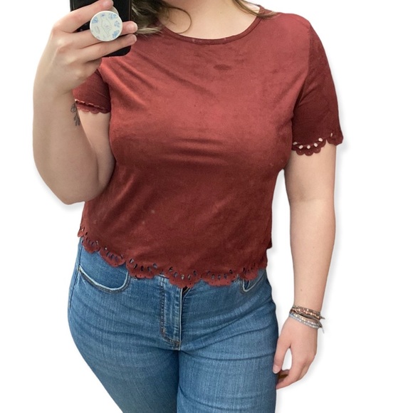 Touch Me Tops - Touch Me Faux Suede Laser Cut Blouse